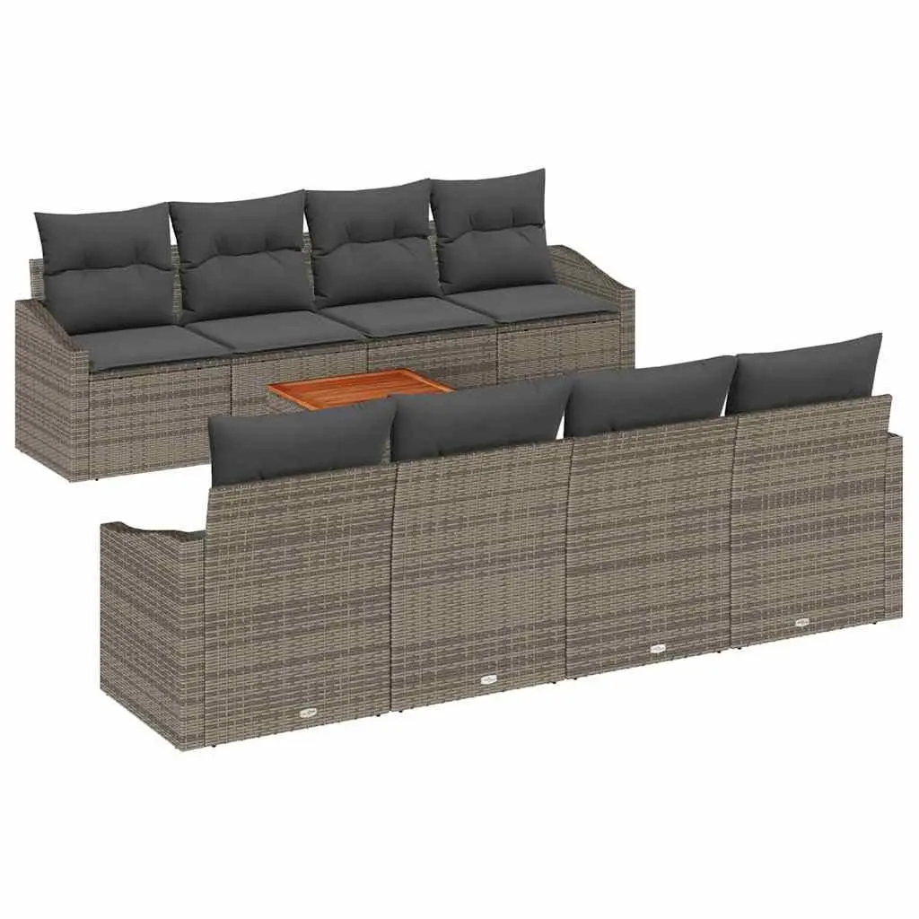 Garden Sofa Set 9 Pieces Grey Modular Outdoor Furniture Poly Rattan Storage