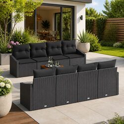 Garden Sofa Set 9 Piece Outdoor Furniture Modular Lounge with Storage Black