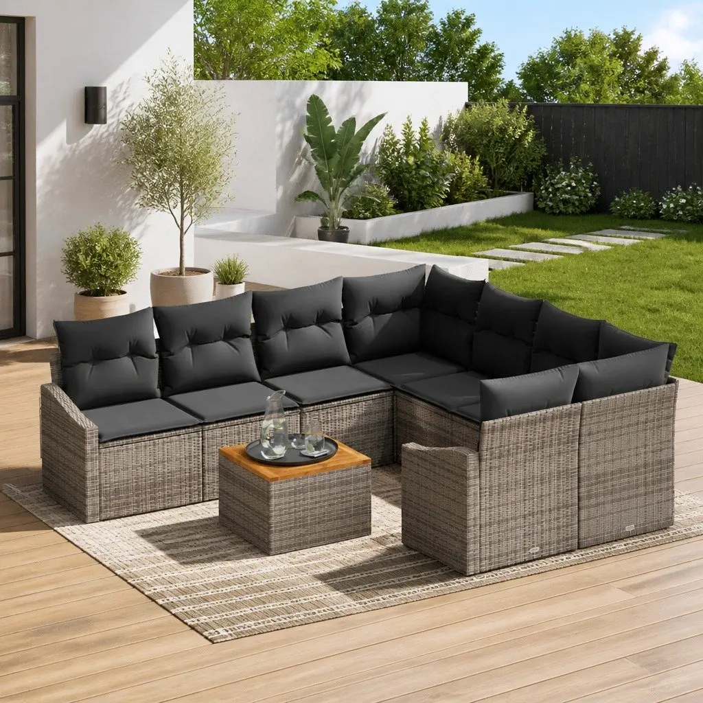 Modular Garden Sofa Set 9 Piece Grey Outdoor Furniture with Storage Table