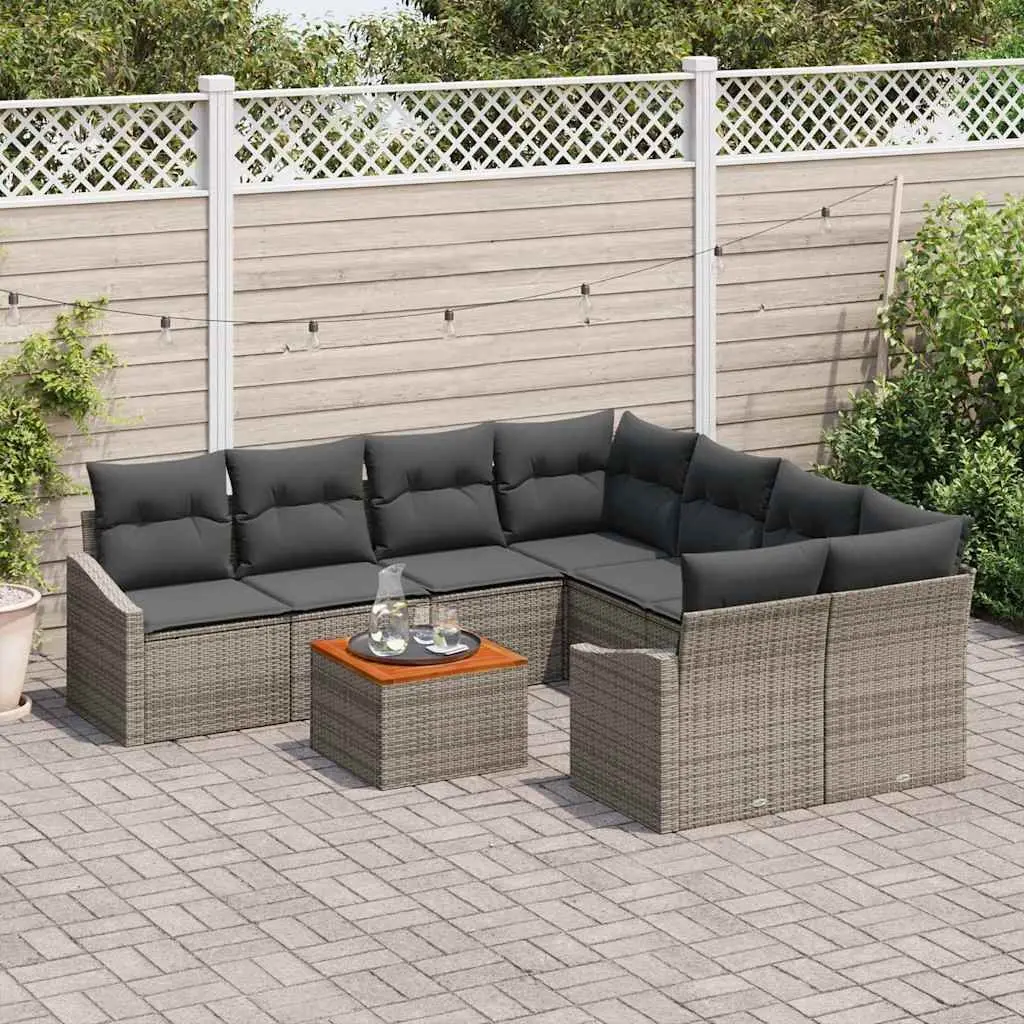 Modular Garden Sofa Set 9 Piece Grey Outdoor Furniture with Storage Table