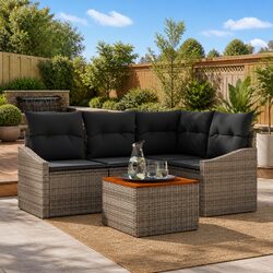 5 Piece Garden Sofa Set: Grey Poly Rattan Details