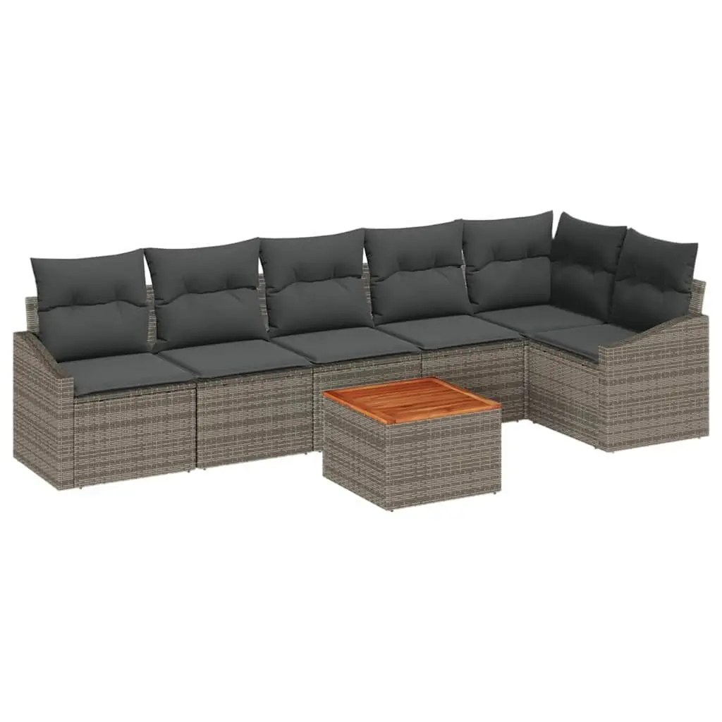 Modular Garden Sofa Set for Outdoor Use 7 Piece Grey Poly Rattan with Acacia Wood and Steel