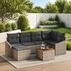 7-Piece Modular Sofa Set: Grey Poly Rattan & Acacia