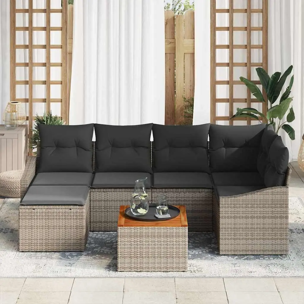 Modular Garden Sofa Set 7 Pieces Grey Poly Rattan Outdoor Furniture with Storage
