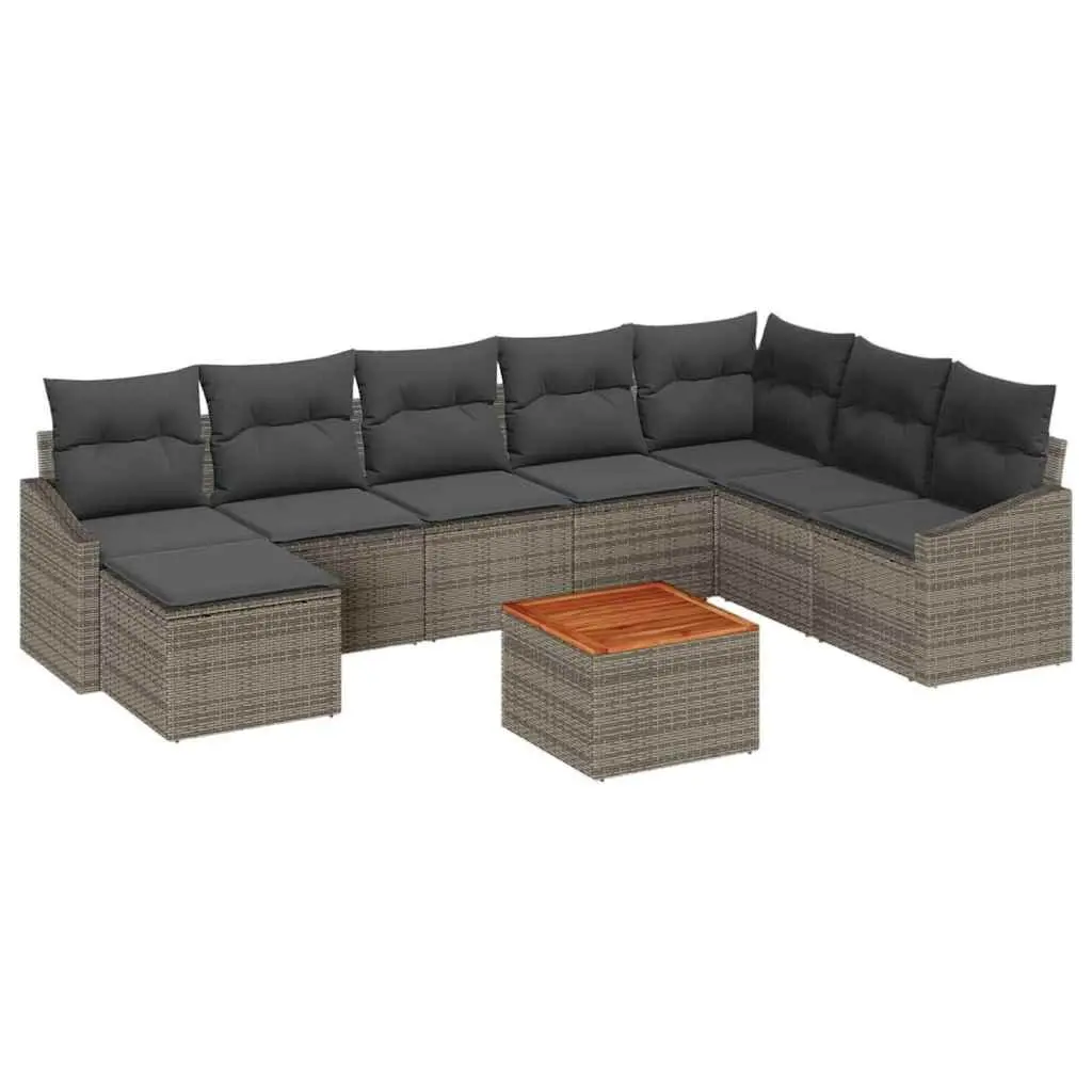 Garden Sofa Set 9 Pieces Outdoor Furniture Grey Modular Rattan Sectional