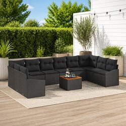 11-Piece Garden Sofa Set Specifications: Modular Black Rattan