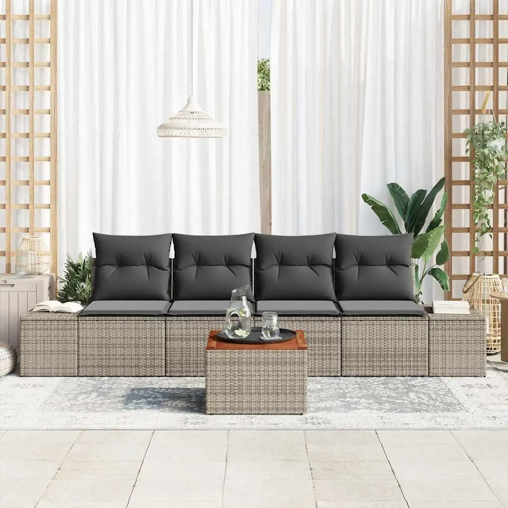 Outdoor Garden Sofa Set 5 Piece Grey Modular Rattan Furniture Patio Lounge