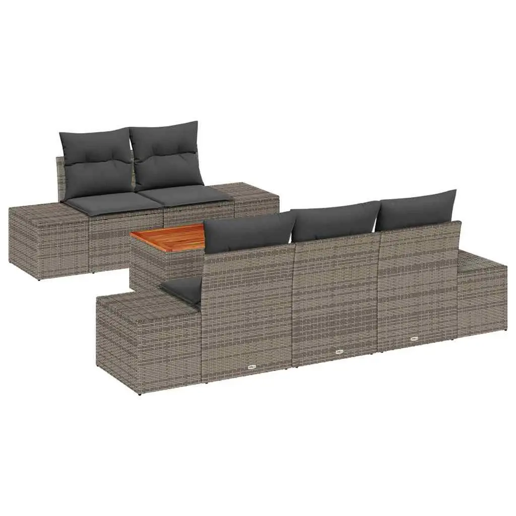 Outdoor Modular Garden Sofa Set 6 Piece Grey Poly Rattan Patio Furniture with