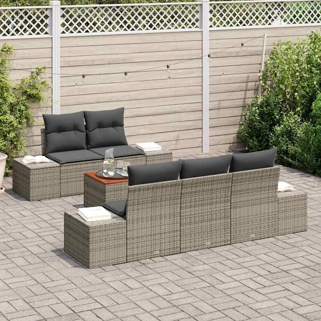 Outdoor Modular Garden Sofa Set 6 Piece Grey Poly Rattan Patio Furniture with