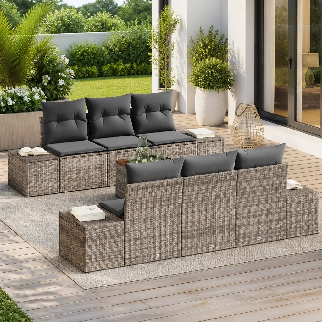 Garden Sofa Set Modular Outdoor Furniture 7 Pcs Grey Poly Rattan with Storage