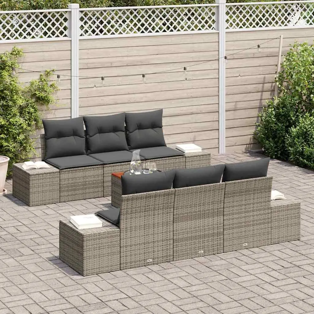 Garden Sofa Set Modular Outdoor Furniture 7 Pcs Grey Poly Rattan with Storage