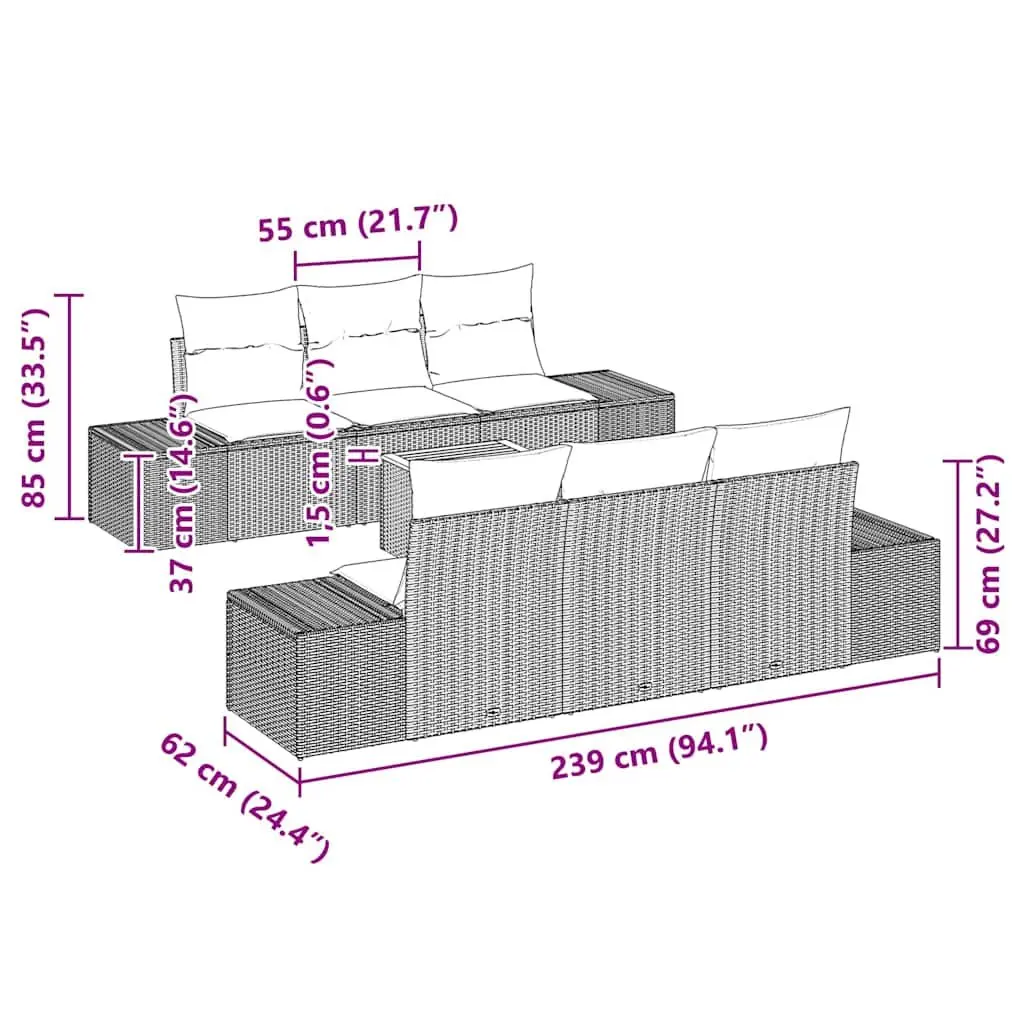 Garden Sofa Set Modular Outdoor Furniture 7 Pcs Grey Poly Rattan with Storage