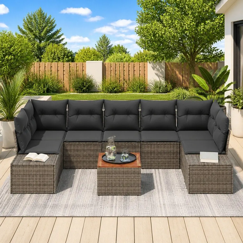 Modular Garden Sofa Set 8 Pieces Outdoor Furniture Grey Poly Rattan