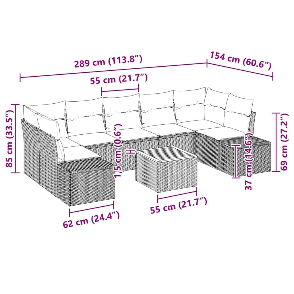 Modular Garden Sofa Set 8 Pieces Outdoor Furniture Grey Poly Rattan