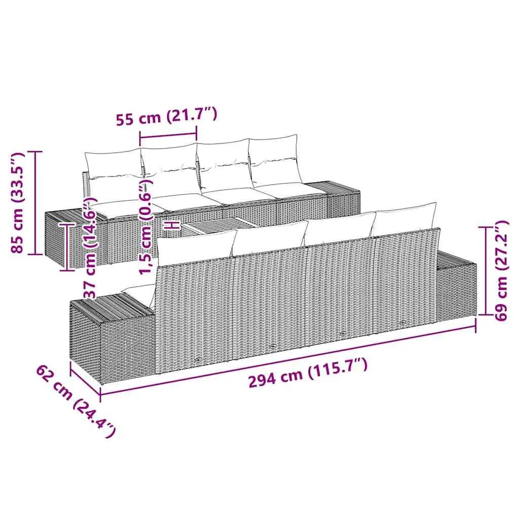 Modular Garden Sofa Set Outdoor Furniture 9 Piece Poly Rattan Grey Patio