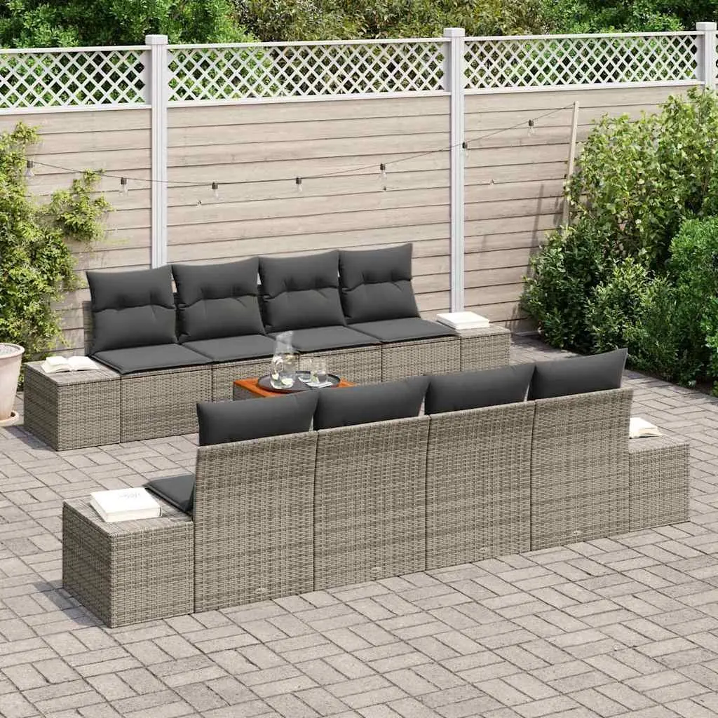 Modular Garden Sofa Set Outdoor Furniture 9 Piece Poly Rattan Grey Patio