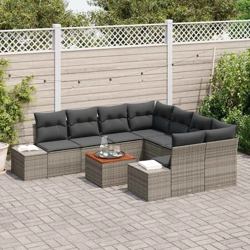 Garden Sofa Set Modular Outdoor Furniture 9 Piece Grey Poly Rattan with Storage