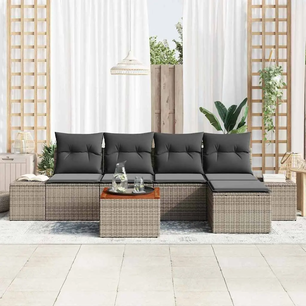 Garden Sofa Set 6 Piece Outdoor Furniture Modular Seating Grey Poly Rattan
