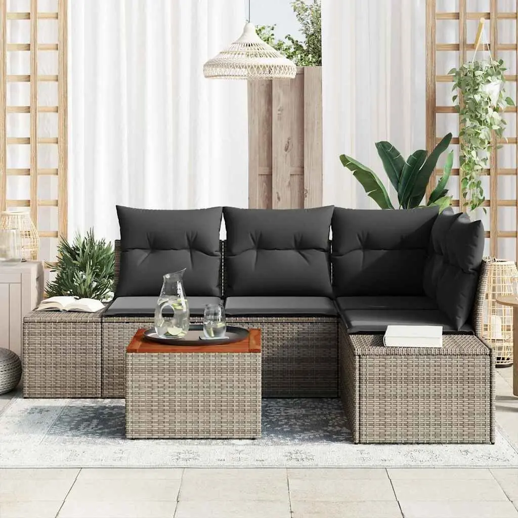 5-Piece Modular Garden Sofa Set with Poly Rattan and Wood