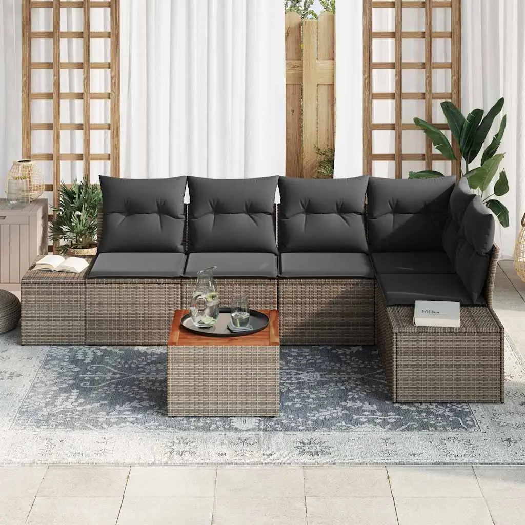 Modular Garden Sofa Set 6 Piece Grey Outdoor Furniture Patio Sectional with