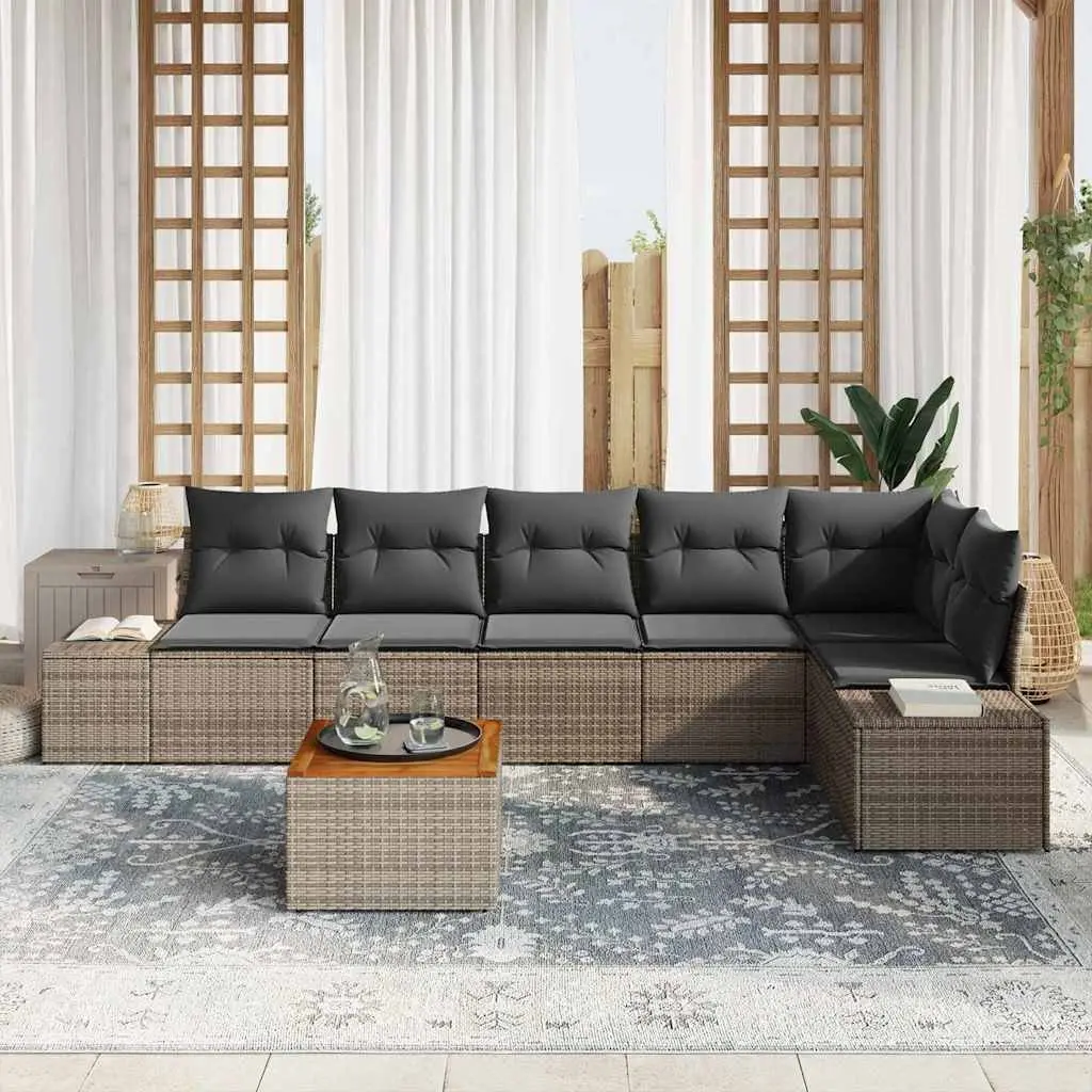 Garden Sofa Set 7 Piece Outdoor Furniture Poly Rattan Grey Modular Corner Lounge