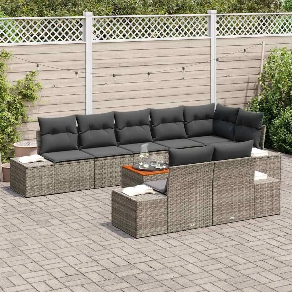 Outdoor Sofa Set 9 Pieces for Garden Grey PE Rattan with Storage