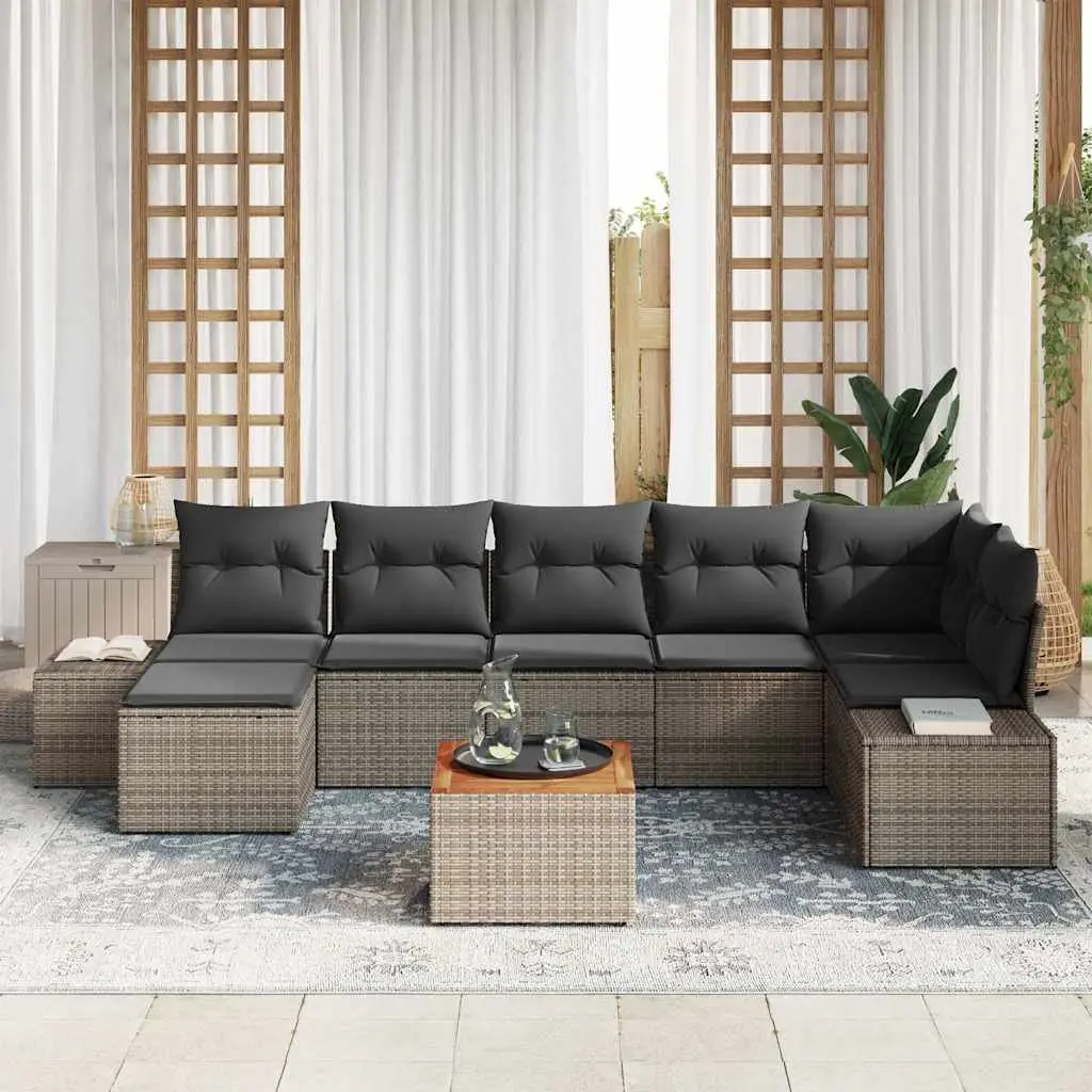 Garden Sofa Set 8 Pieces Grey Outdoor Furniture Modular Seating with Storage