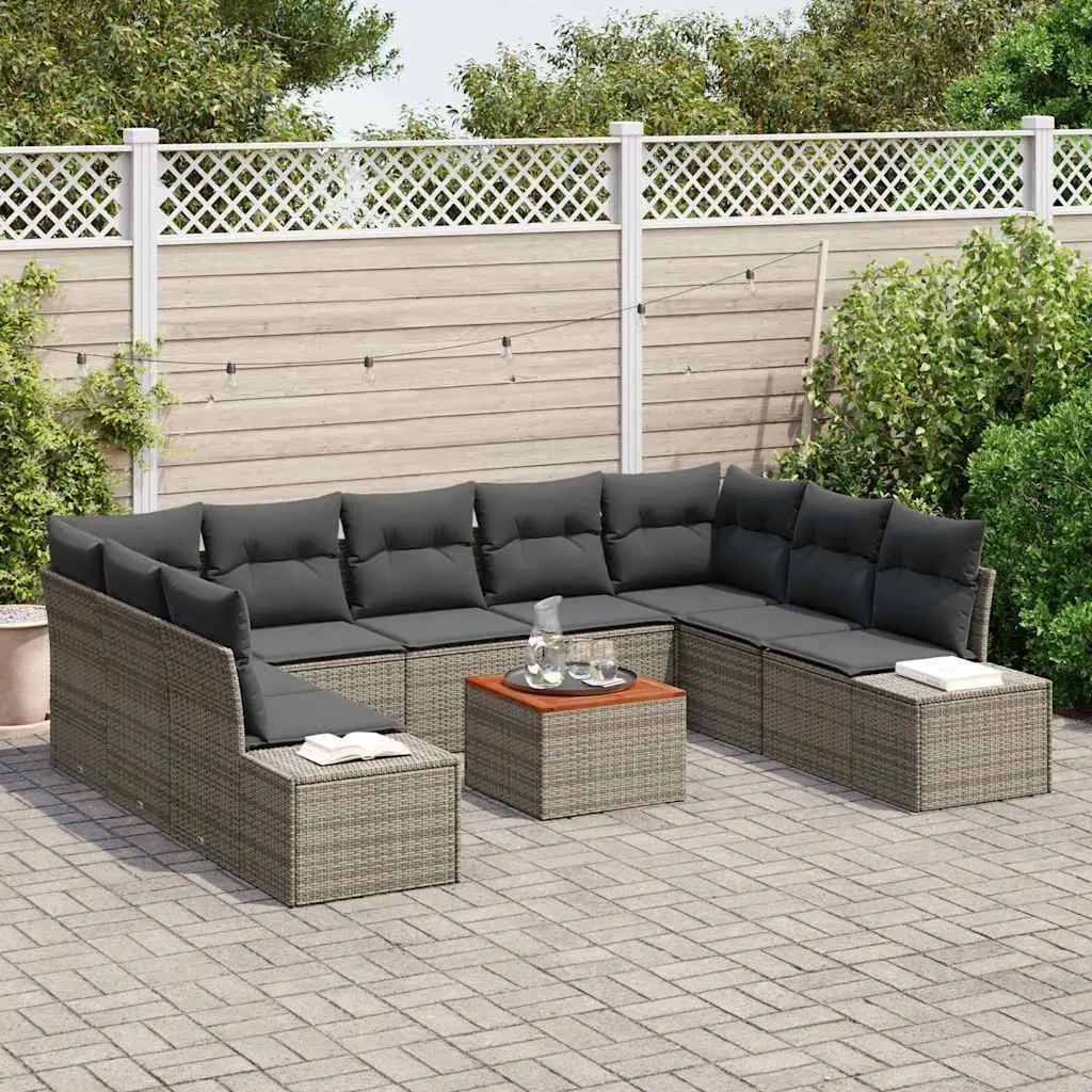 Garden Sofa Set Outdoor Use 10 Piece Grey Poly Rattan Modular Sectional
