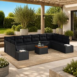 Outdoor Garden Sofa Set Modular 11pcs Storage Black Patio Furniture Rattan