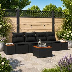 Garden Sofa Set - 5 Pieces, Black Poly Rattan, Modular Design