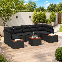 8-Piece Garden Sofa Set: Black Poly Rattan Design