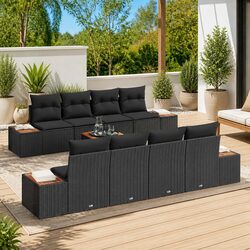 Outdoor Garden Sofa Set 9 Piece Black Poly Rattan Modular Patio Furniture with