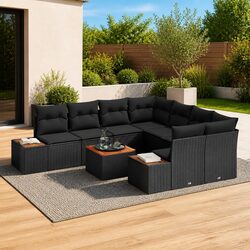9 Piece Modular Garden Sofa Set with Acacia Wood Table