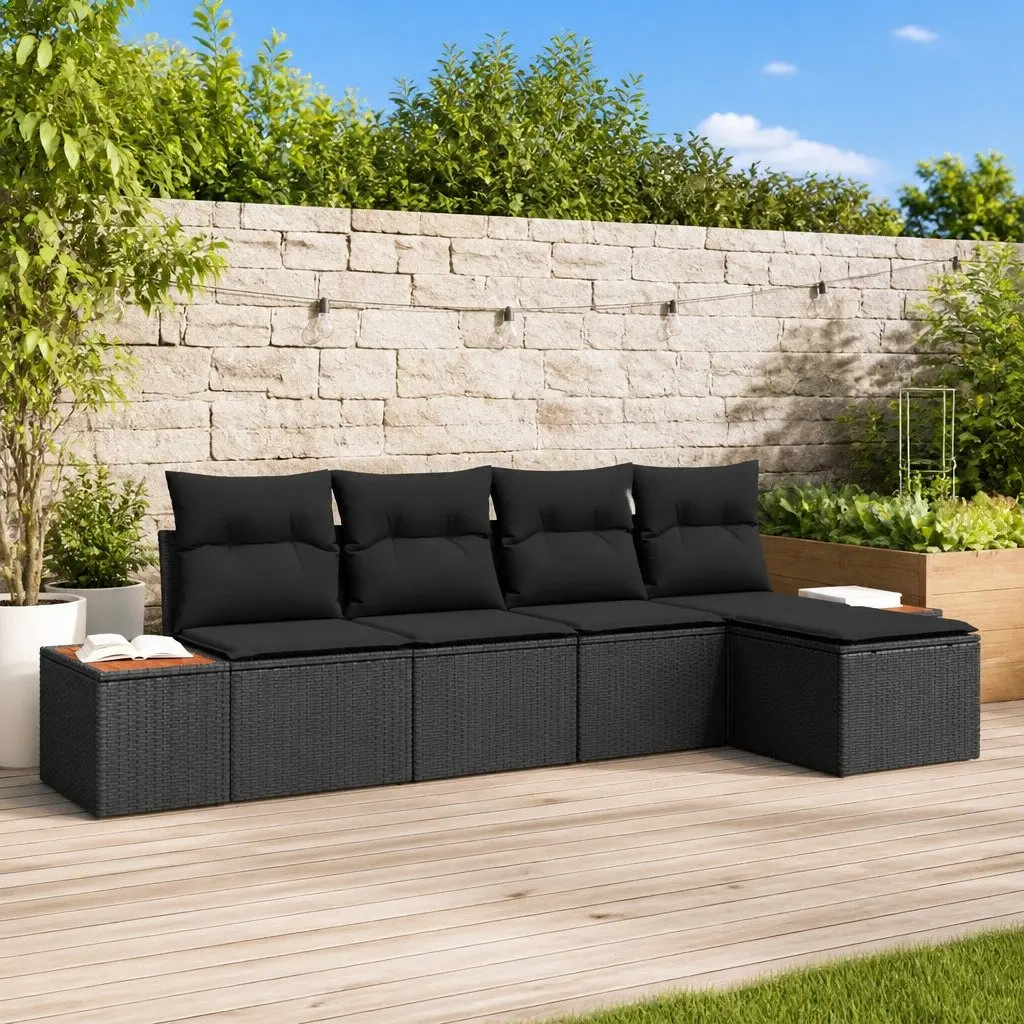 Modular Outdoor Sofa Set 6 Piece Black Poly Rattan with Cushions for Garden and Patio