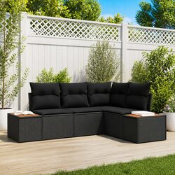 4-Piece Modular Outdoor Sofa Set with Cushions - Black