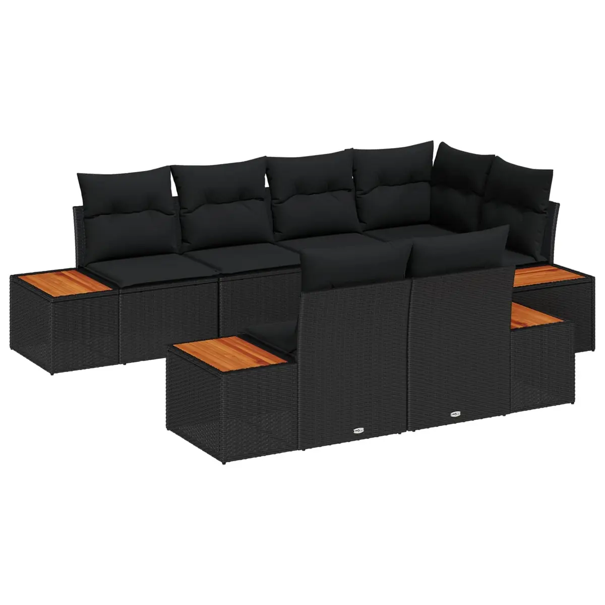 Modular Outdoor Garden Sofa Set 7 Piece Black Poly Rattan Lounge Seating Patio