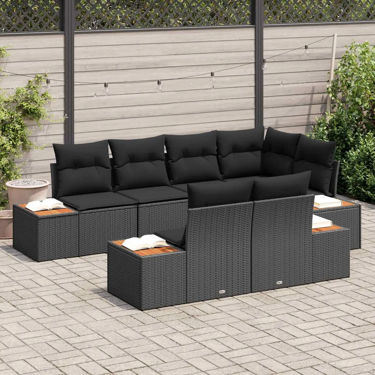 Modular Outdoor Garden Sofa Set 7 Piece Black Poly Rattan Lounge Seating Patio