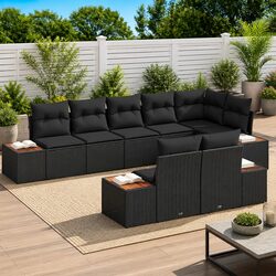 8-Piece Modular Garden Sofa Set: Black Poly Rattan Design