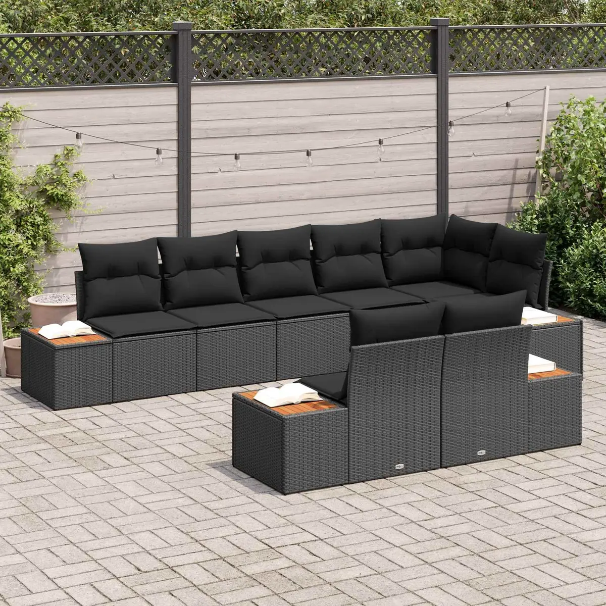 Outdoor Garden Sofa Set Modular Black Poly Rattan Patio Seating 8 Piece