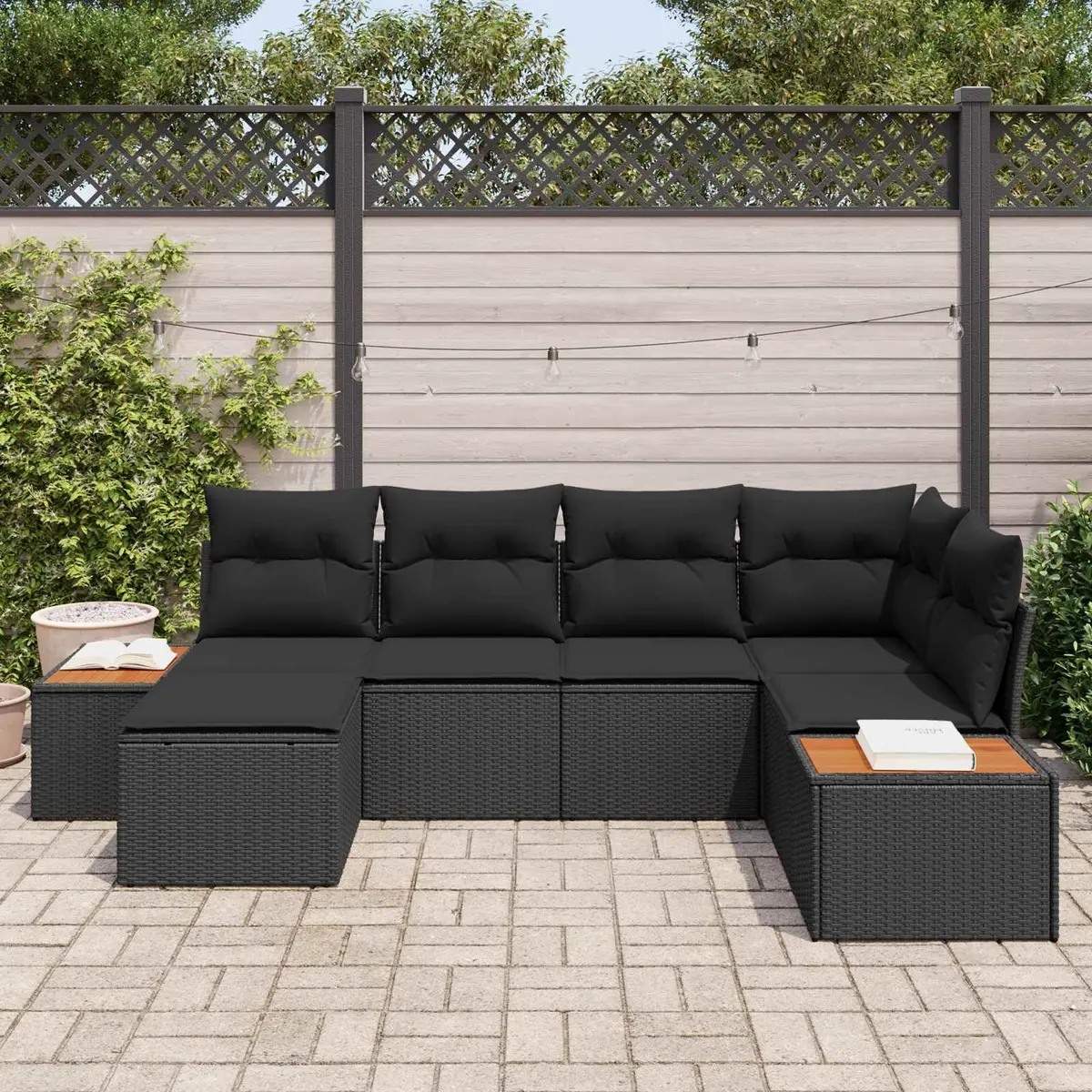 7-Piece Black Outdoor Sofa Set