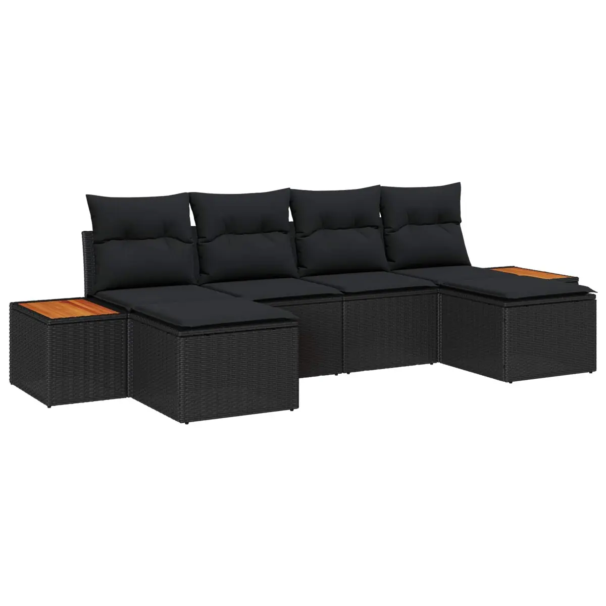 Modular Outdoor Garden Sofa Set 6 Piece Black Poly Rattan for Patio and Terrace