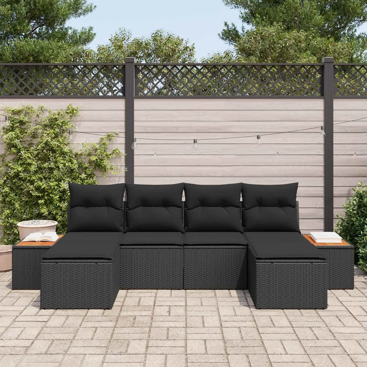 Modular Outdoor Garden Sofa Set 6 Piece Black Poly Rattan for Patio and Terrace
