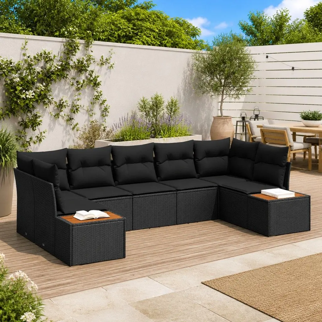 Modular Garden Sofa Set Outdoor Patio Furniture Black Poly Rattan 7 Piece