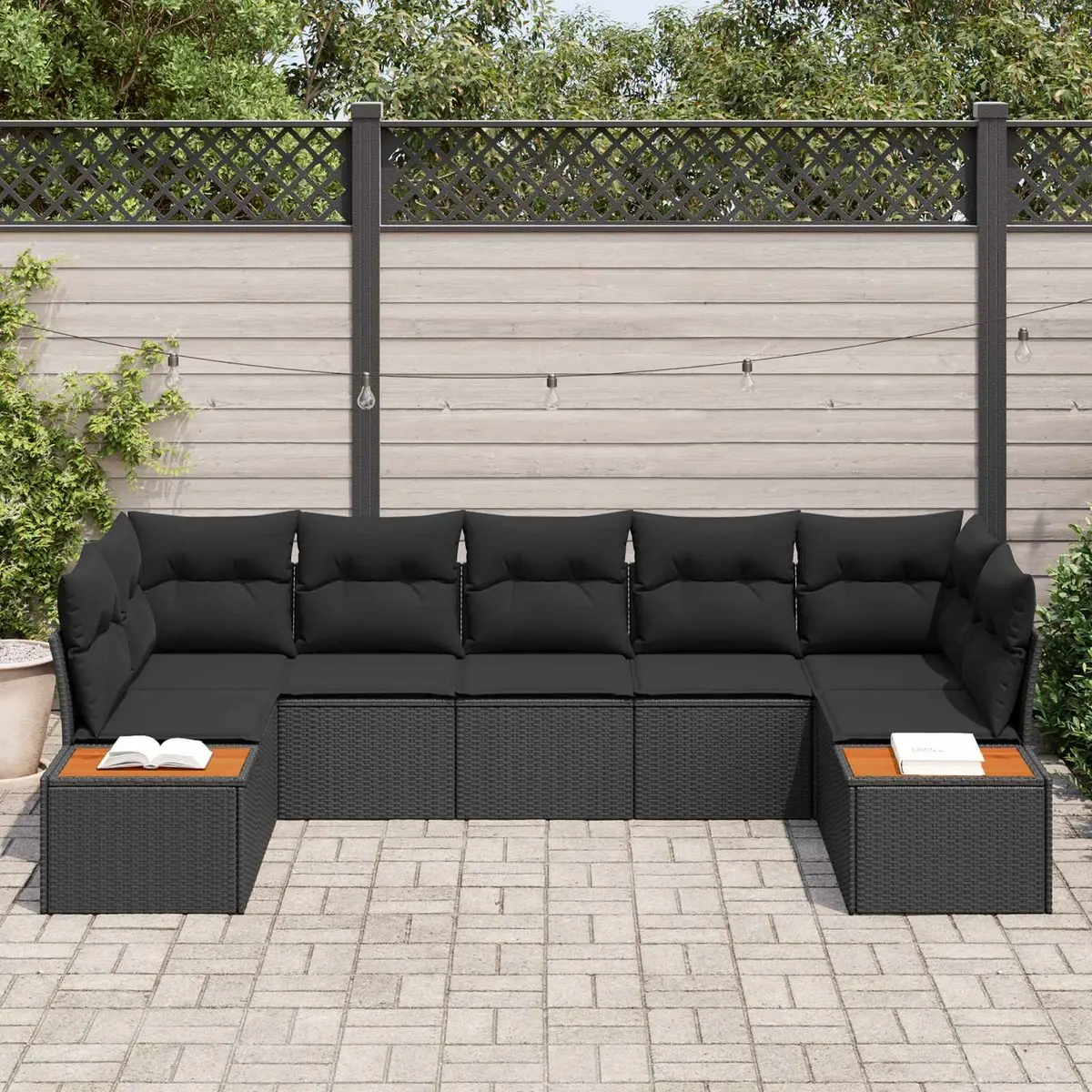 Modular Garden Sofa Set Outdoor Patio Furniture Black Poly Rattan 7 Piece