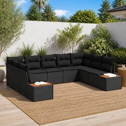 Modular Garden Sofa Set 5 Piece Black Poly Rattan Outdoor Seating with Cushions