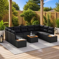 5-Piece Black Poly Rattan Outdoor Sofa Set Specifications