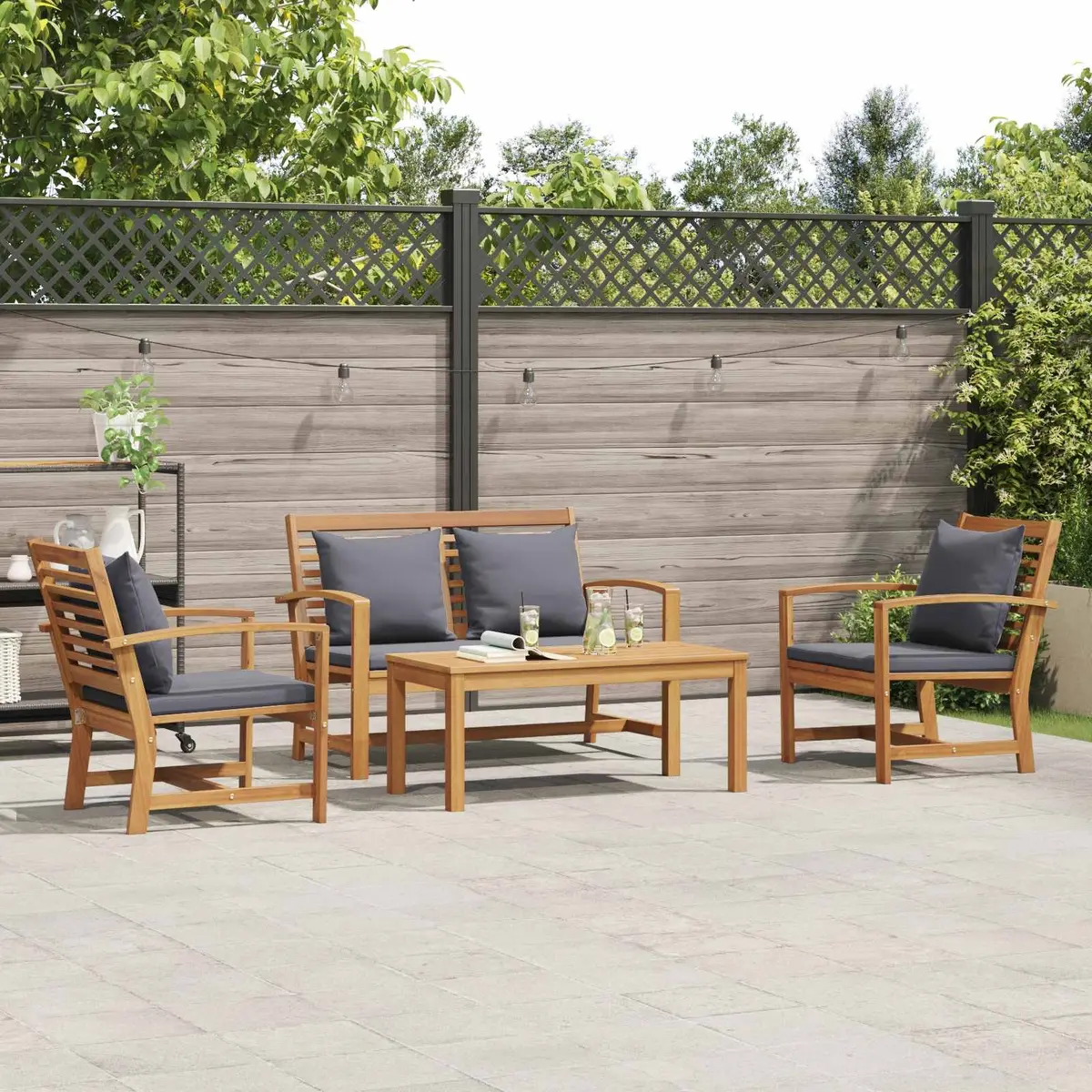 Garden Sofa Set Outdoor Use 4 Piece Brown Contemporary