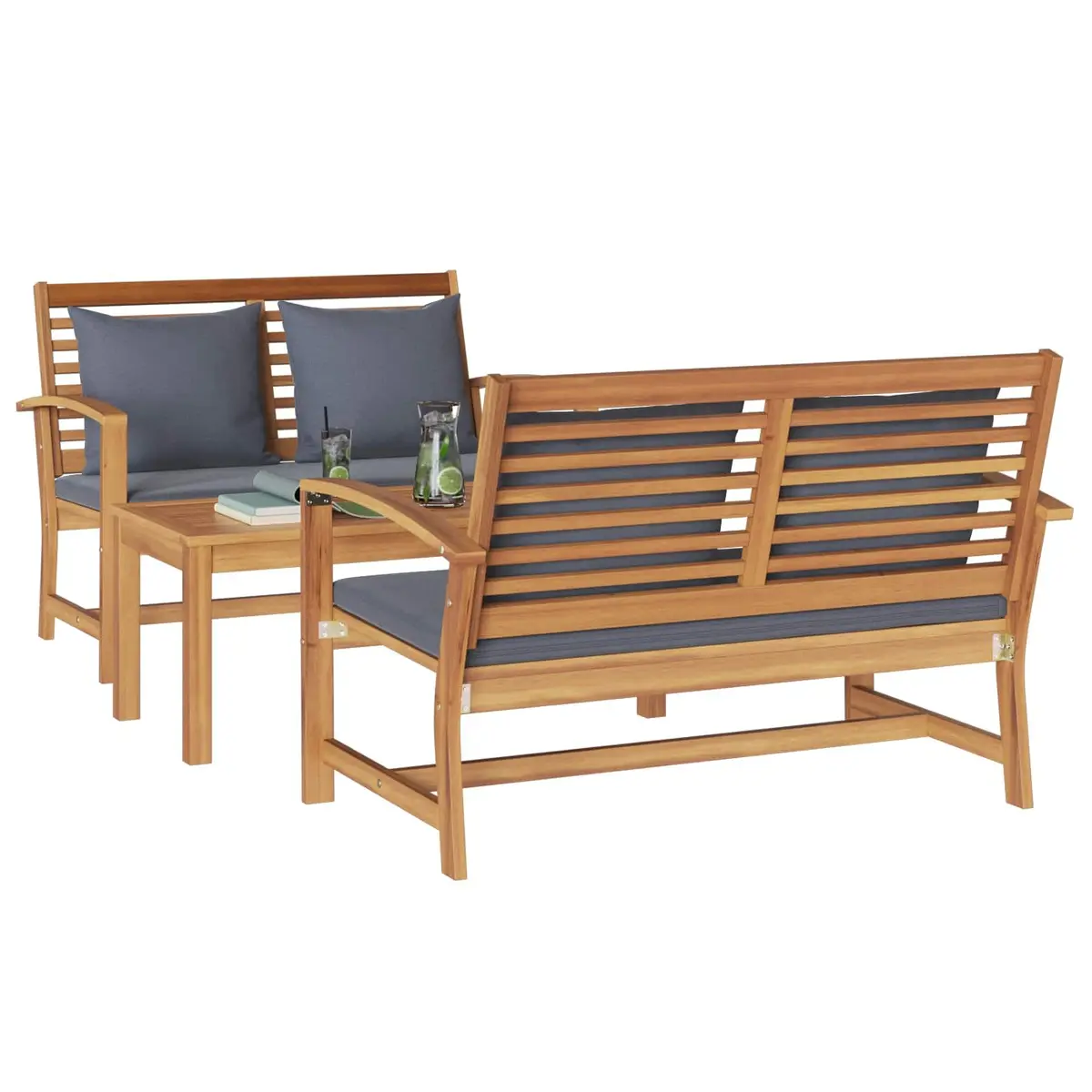 Garden Sofa Set Outdoor Furniture 3 Pieces Teak Wood Brown