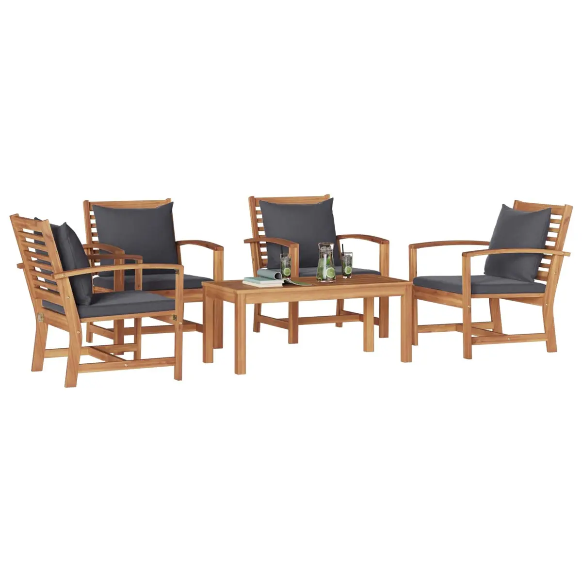 Garden Sofa Set 5 Pieces Outdoor Seating Patio Furniture Brown Modern