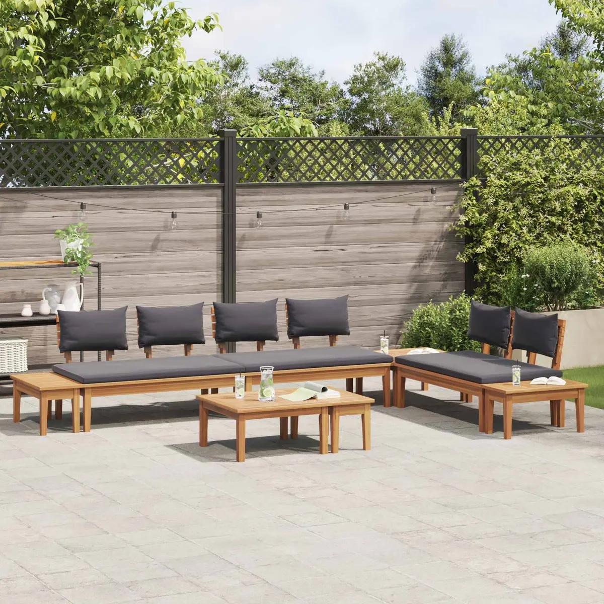 Garden Sofa Set Outdoor Furniture 5 Pieces Brown Grey Modern